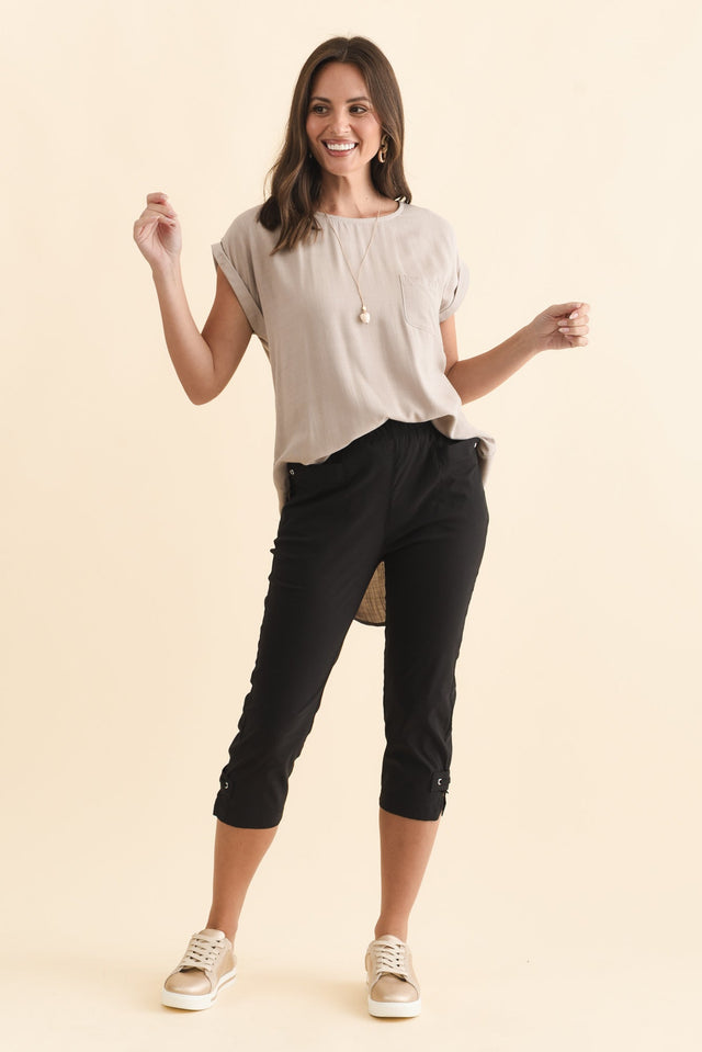 Air-Lite Black Stretch Capri Pants,Brunette model,alt text|model:MJ image 9