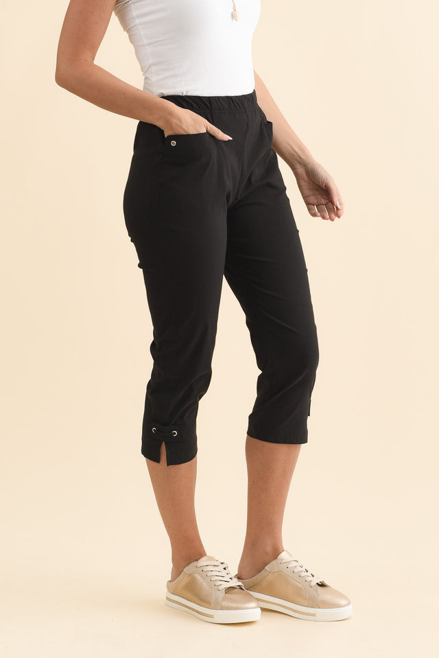 Air-Lite Black Stretch Capri Pants,Brunette model,alt text|model:MJ image 5