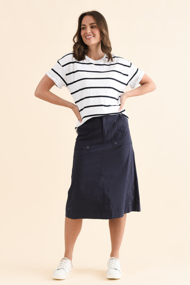 Air-Lite Blue Stretch Cargo Skirt,Full Body,Brunette model,alt text|model:MJ image 6