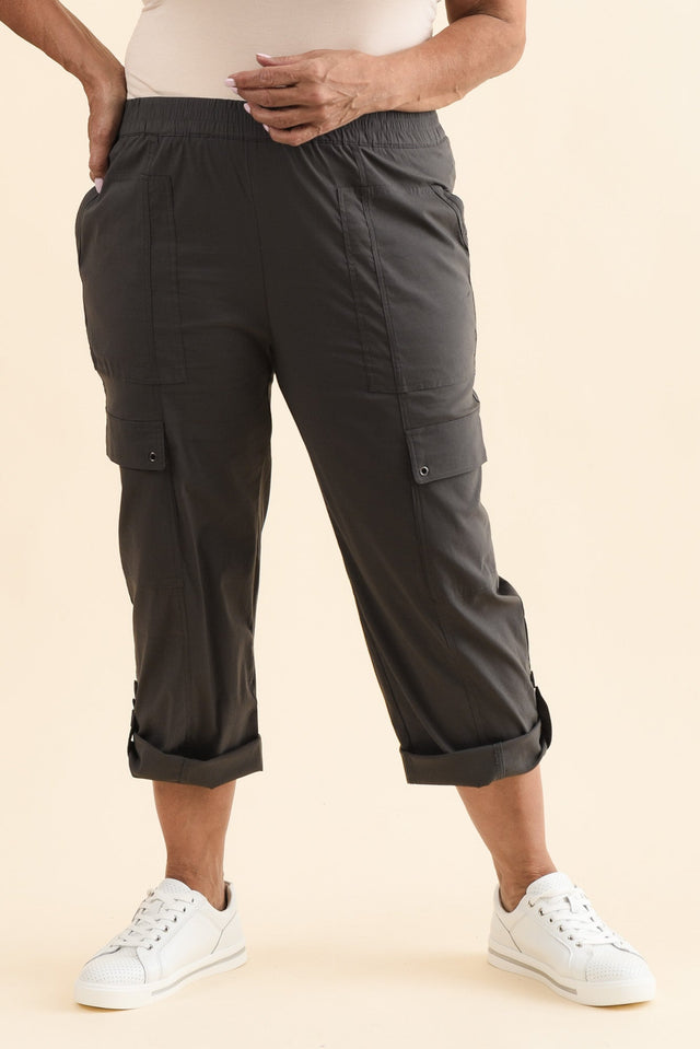 Air-Lite Charcoal Stretch Cargo Pants,Front,Brunette model,alt text|model:Pilita image 10