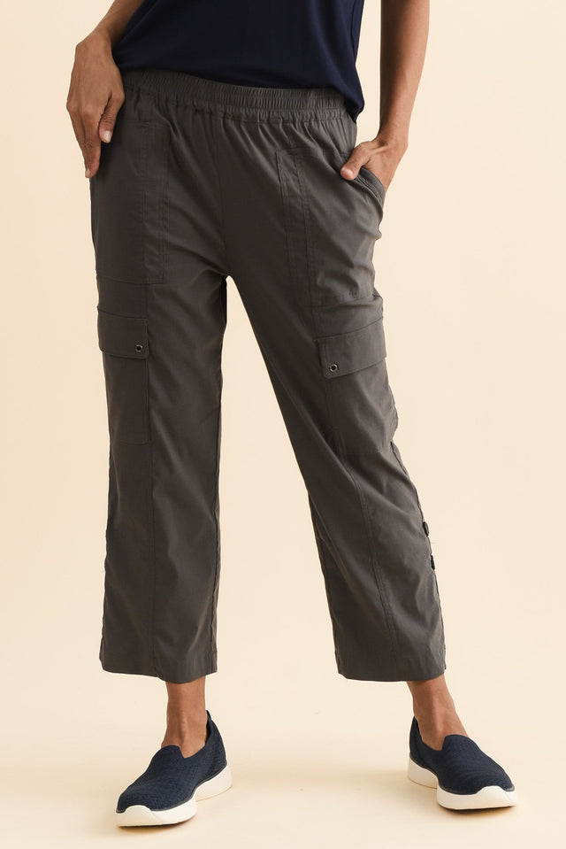 Air-Lite Charcoal Stretch Cargo Pants,Brunette model,alt text|model:Cara