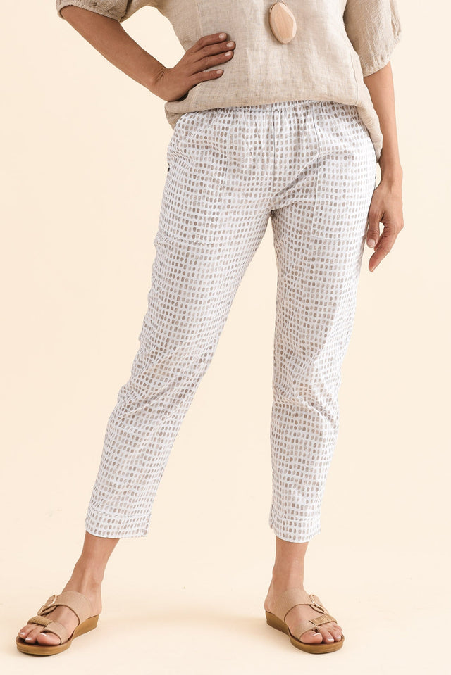 Air-Lite Taupe Spot Stretch Cropped Pants,Front,Brunette model,alt text|model:Cara image 1