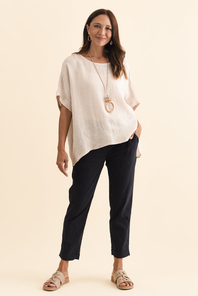 Air-Lite Navy Stretch Cropped Pants,Brunette model,alt text|model:Cara image 7