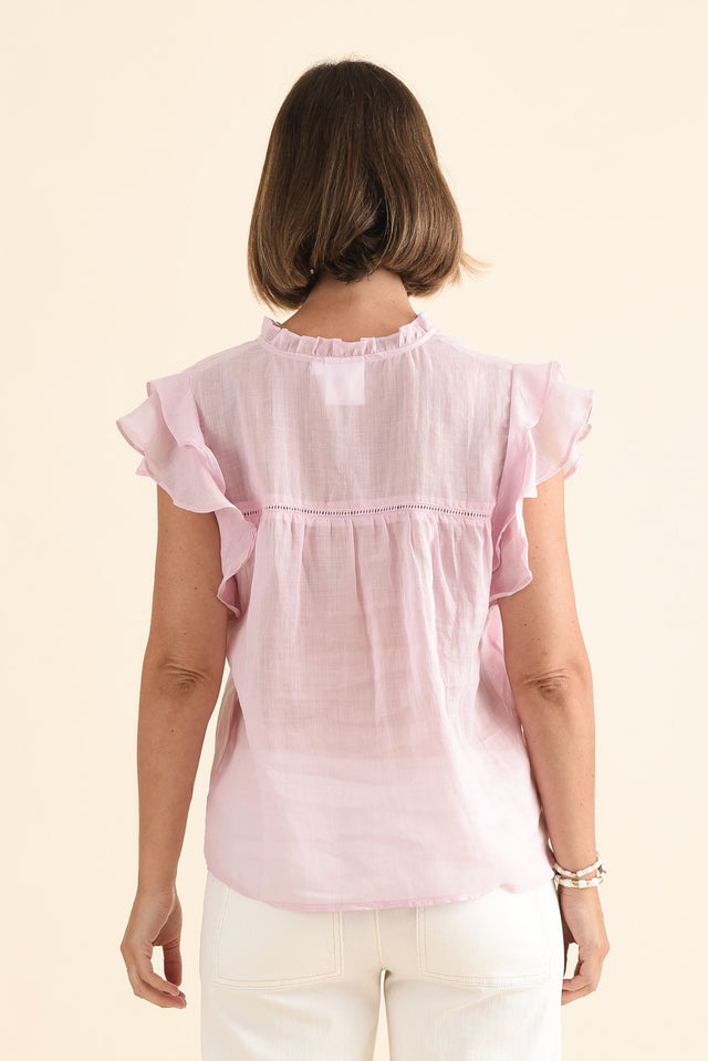 Alannah Pink Cotton Button Top,Front,Brunette model,alt text|model:Laura image 4