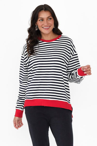 Alaska Navy Stripe Cotton Sweatshirt