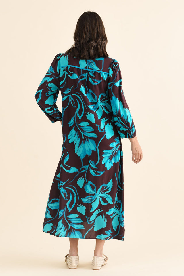Albury Blue Floral Tie Dress,brunette model,Back of Outfit,alt text|model:MJ image 4