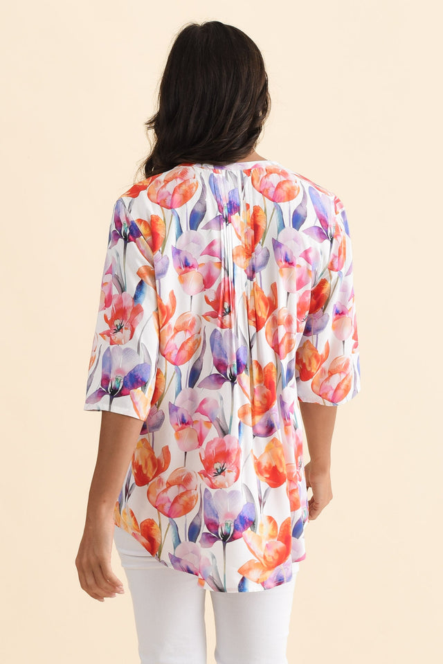 Alby Orange Flower Pleated Blouse,Brunette model,alt text|model:Brontie image 5