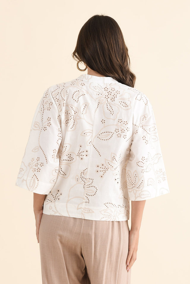 Alena White Blossom Cotton Top,Back,Brunette model,alt text|model:MJ image 4
