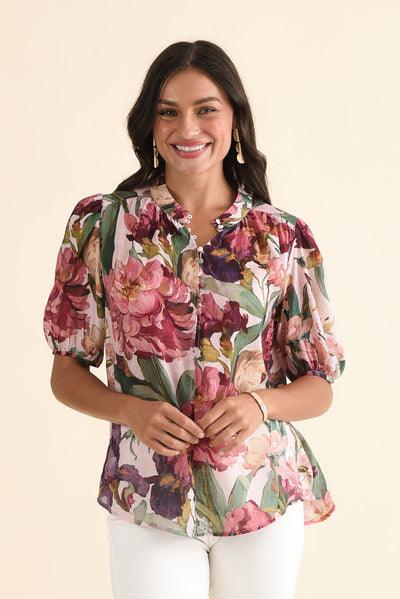 Alexandra Pink Floral Button Top
