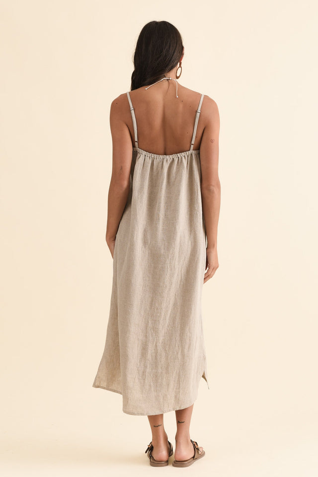 Alexia Natural Linen Slip Dress,Back,Brunette model,alt text|model:Brontie image 4