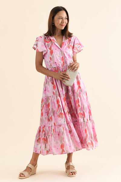 Alice Pink Floral Cotton Tiered Dress