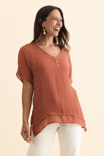 Alison Rust Layered Button Top