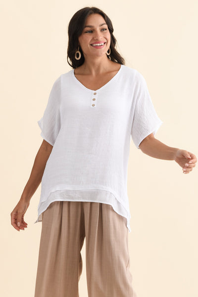 Alison White Layered Button Top