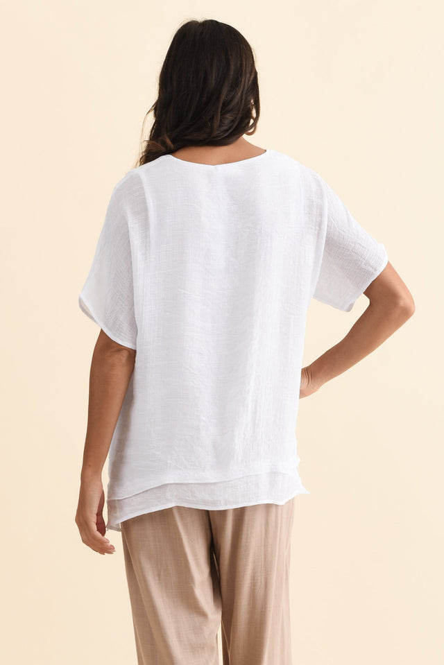 Alison White Layered Button Top,Brunette model,alt text|model:Brontie image 5