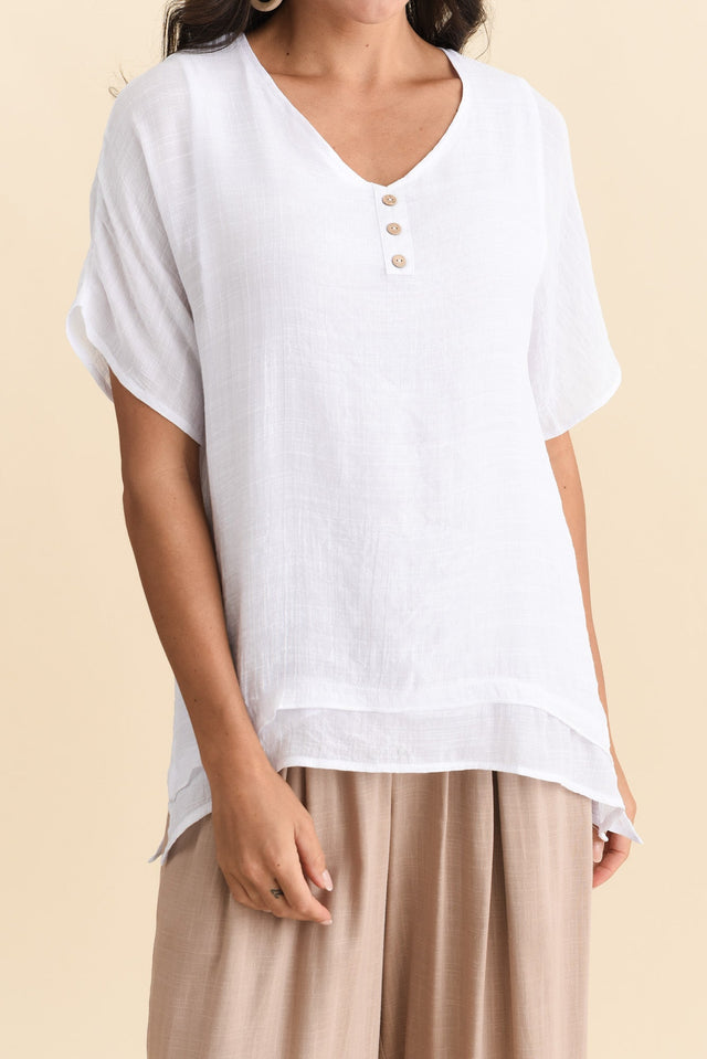 Alison White Layered Button Top,Brunette model,alt text|model:Brontie image 6