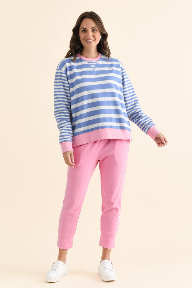 All Sorts Blue Stripe Crewneck Sweatshirt,brunette model,Full Outfit,alt text|model:MJ image 6