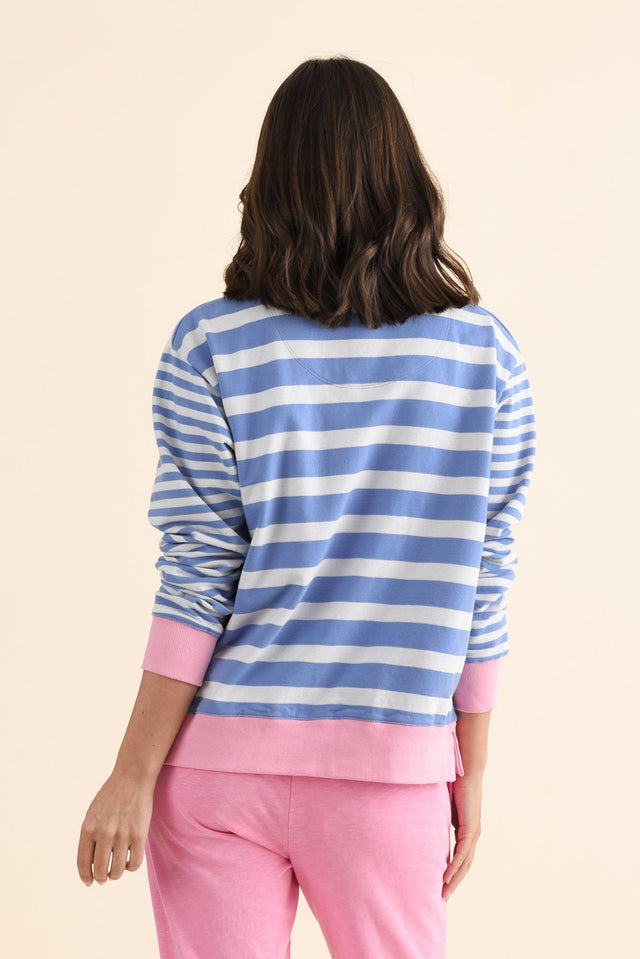 All Sorts Blue Stripe Crewneck Sweatshirt,brunette model,Back of Outfit,alt text|model:MJ image 4