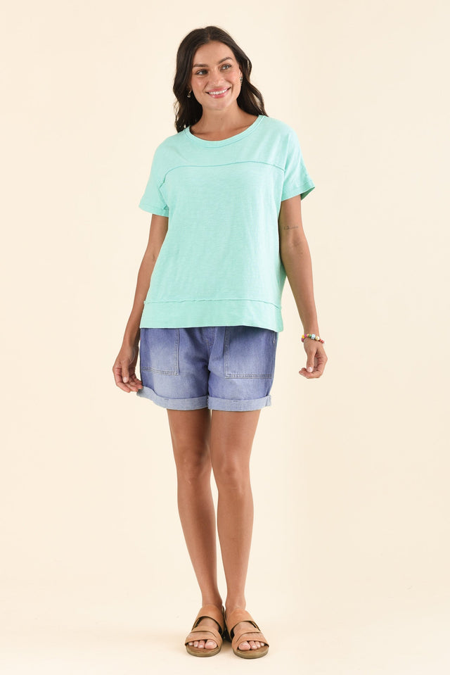 Allison Mint Cotton Tee,Full Body,Brunette model,alt text|model:Brontie image 6