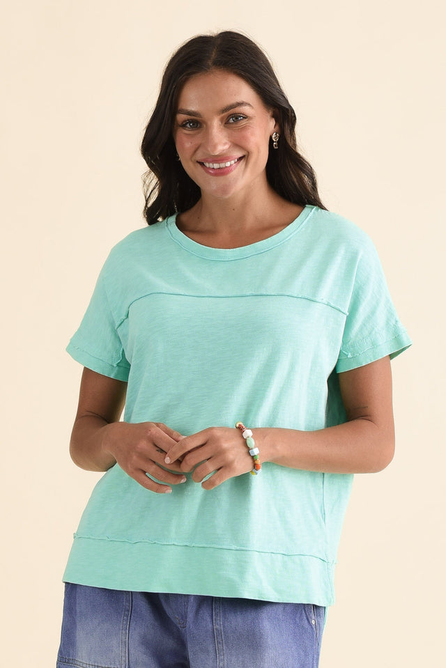 Allison Mint Cotton Tee,Front,Brunette model,alt text|model:Brontie