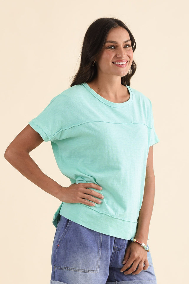 Allison Mint Cotton Tee,Side,Brunette model,alt text|model:Brontie image 3
