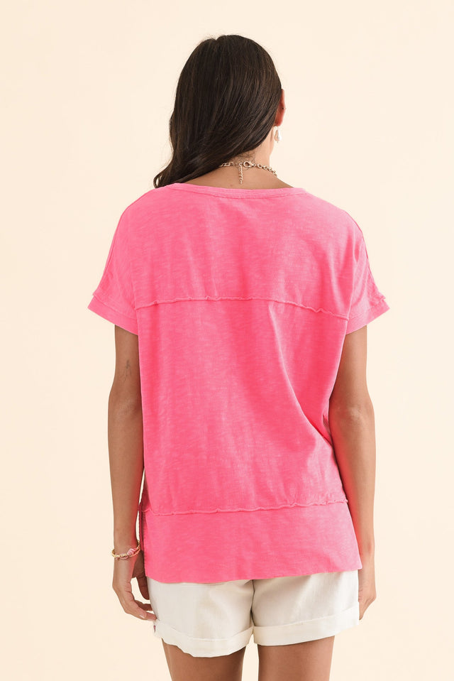 Allison Pink Cotton Tee,Back,Brunette model,alt text|model:Brontie image 4
