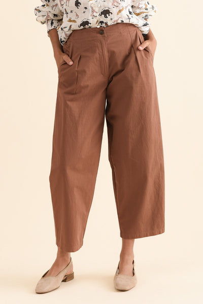 Alma Tan Cotton Barrel Pants