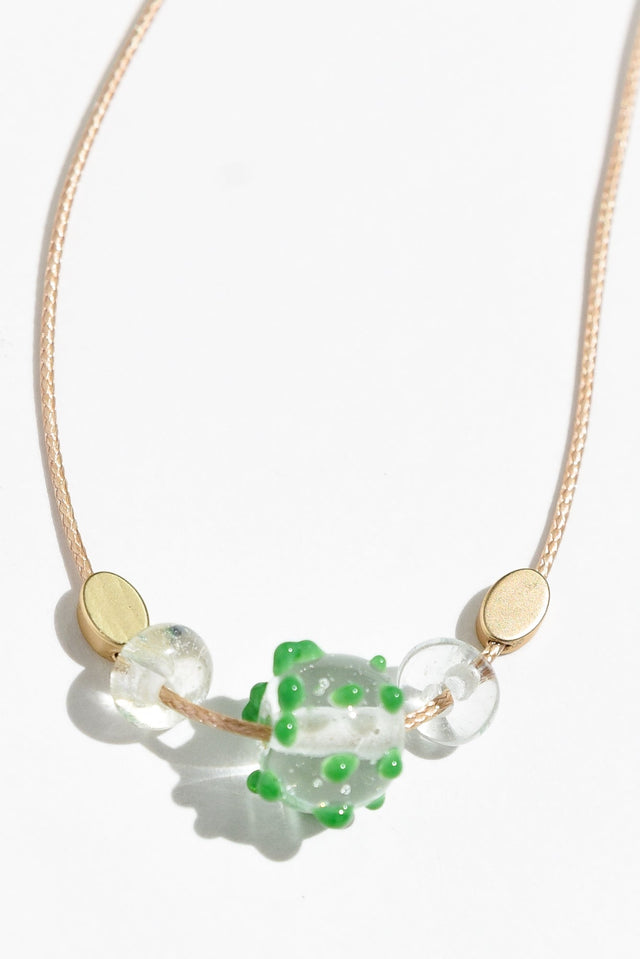 Almia Green Dot Glass Beaded Necklace image 1