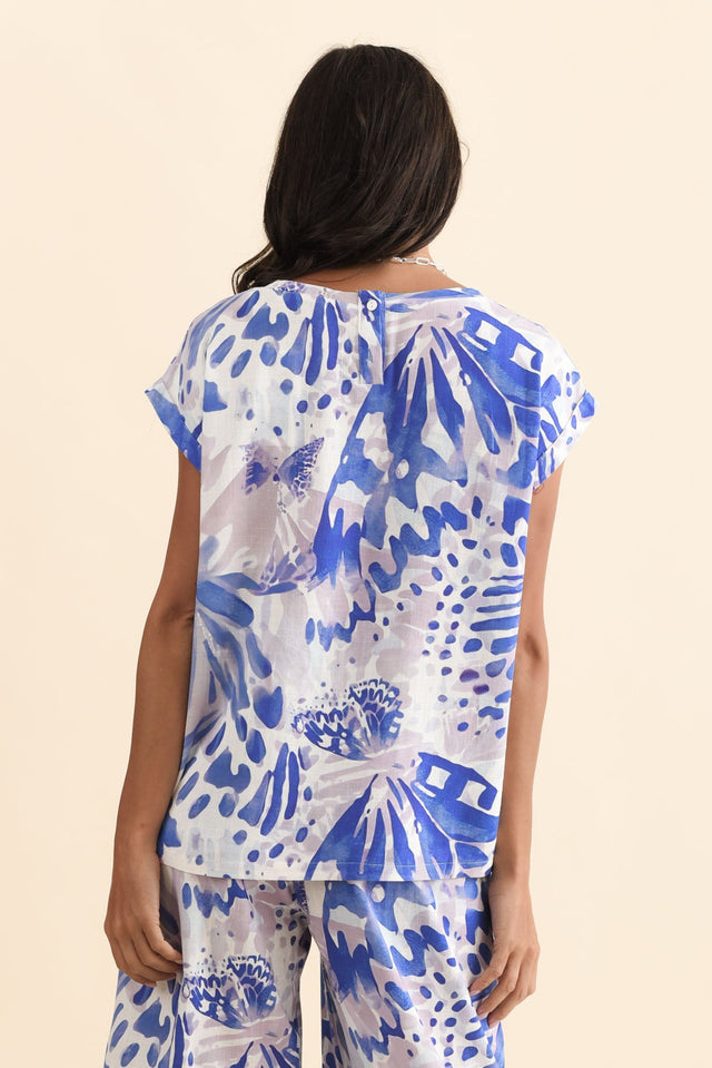 Alta Cobalt Abstract Linen Cotton Top,Brunette model,alt text|model:Brontie image 5