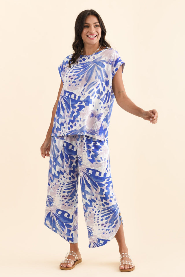 Alta Cobalt Abstract Linen Cotton Top,Brunette model,alt text|model:Brontie image 7