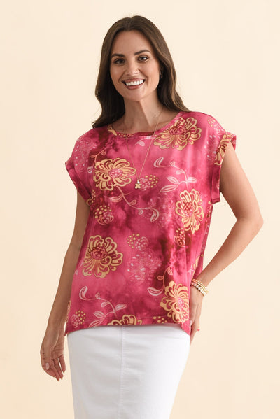 Alta Pink Flower Linen Cotton Top