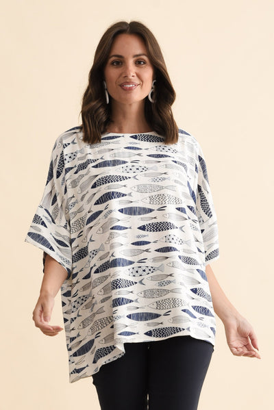 Alton Blue Sea Linen Cotton Top