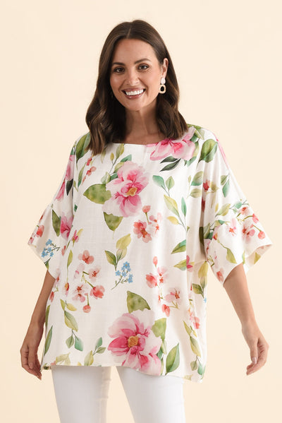 Alton White Blossom Linen Cotton Top