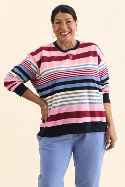 Alva Pink Stripe Cotton Sweatshirt