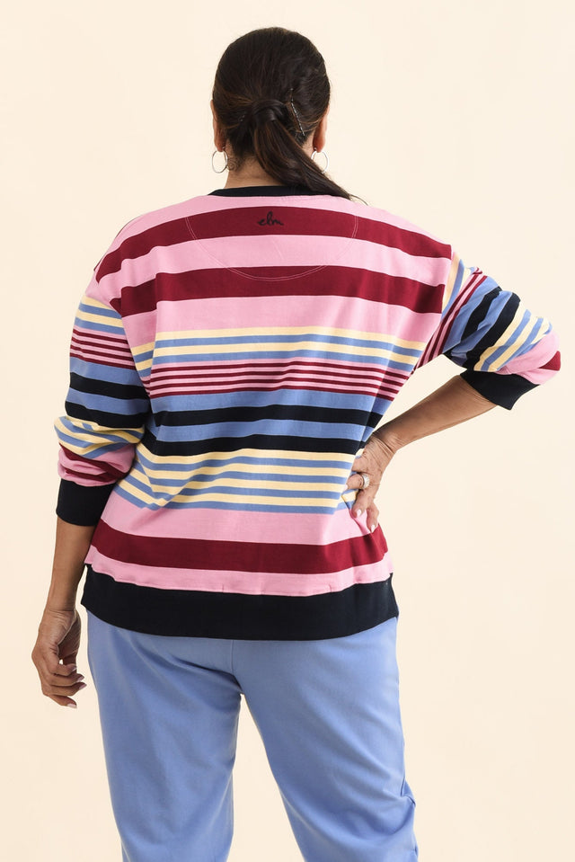 Alva Pink Stripe Cotton Sweatshirt,Back,Brunette model,alt text|model:Pilita image 4