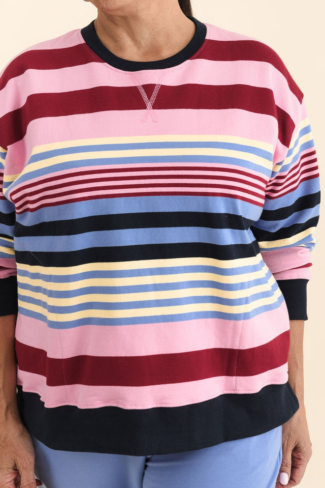 Alva Pink Stripe Cotton Sweatshirt,Detail,Brunette model,alt text|model:Pilita image 5