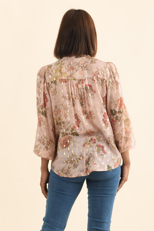 Alvarez Pink Garden Button Blouse,Brunette model,alt text|model:Cara image 6