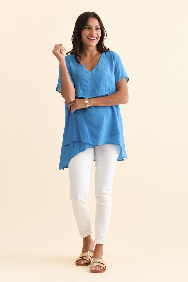 Alvina Azure Blue Layered Tunic Top,Brunette model,alt text|model:Brontie image 7