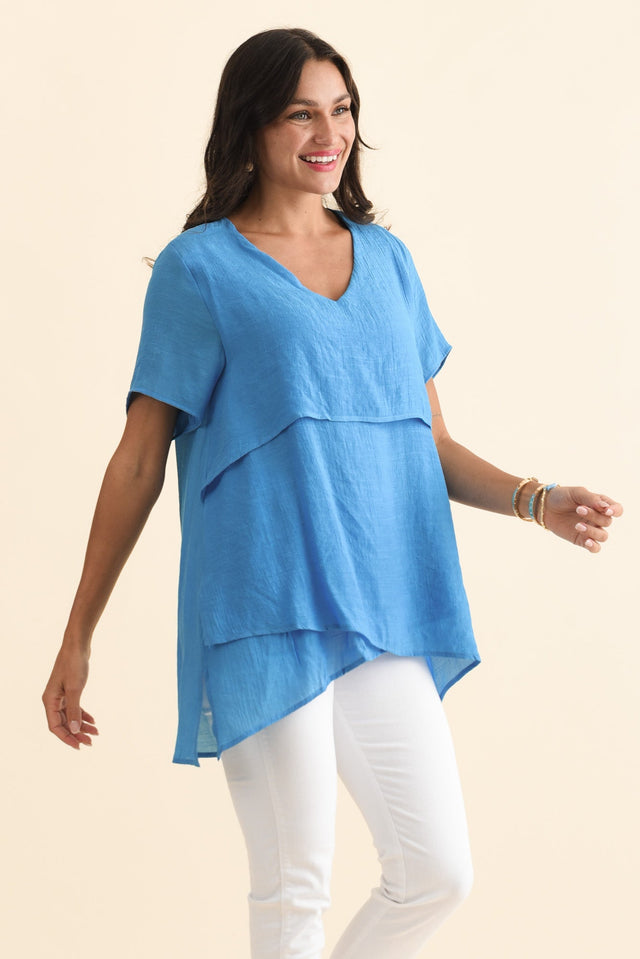 Alvina Azure Blue Layered Tunic Top,Brunette model,alt text|model:Brontie image 4