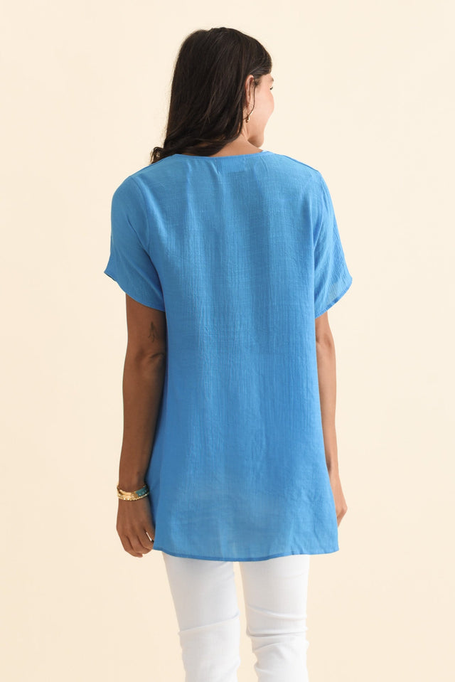 Alvina Azure Blue Layered Tunic Top,Brunette model,alt text|model:Brontie image 5