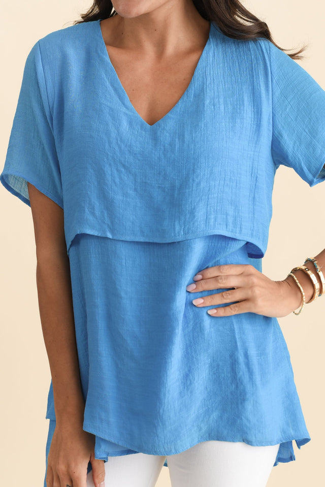 Alvina Azure Blue Layered Tunic Top,Brunette model,alt text|model:Brontie image 6