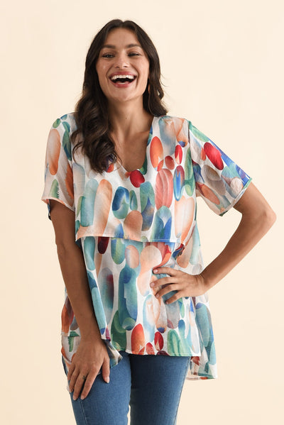 Alvina Blue Abstract Layered Tunic Top