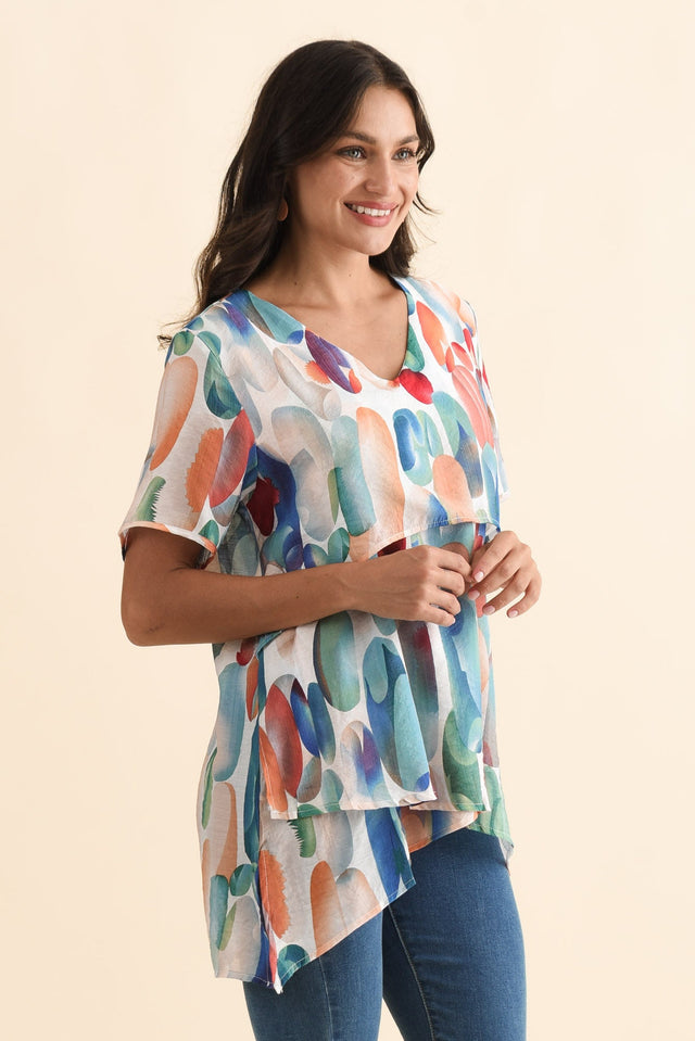 Alvina Blue Abstract Layered Tunic Top,Brunette model,alt text|model:Brontie image 4