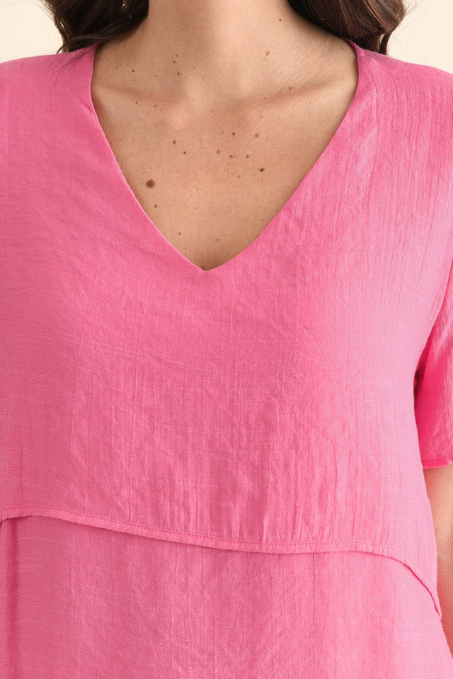 Alvina Candy Pink Layered Tunic Top,Detail,Brunette model,alt text|model:MJ image 8