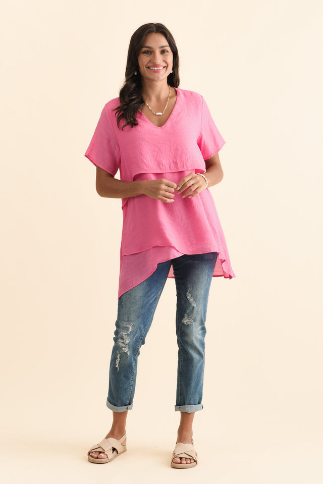 Alvina Candy Pink Layered Tunic Top,Brunette model,alt text|model:Brontie image 8