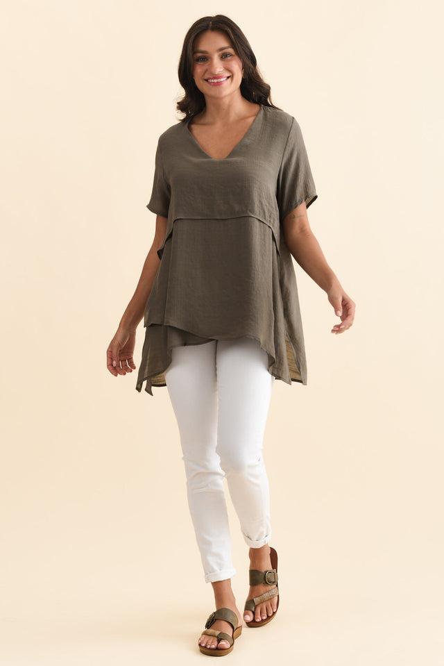 Alvina Khaki Layered Tunic Top,Brunette model,alt text|model:Brontie image 3