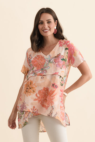 Alvina Orange Garden Layered Tunic Top