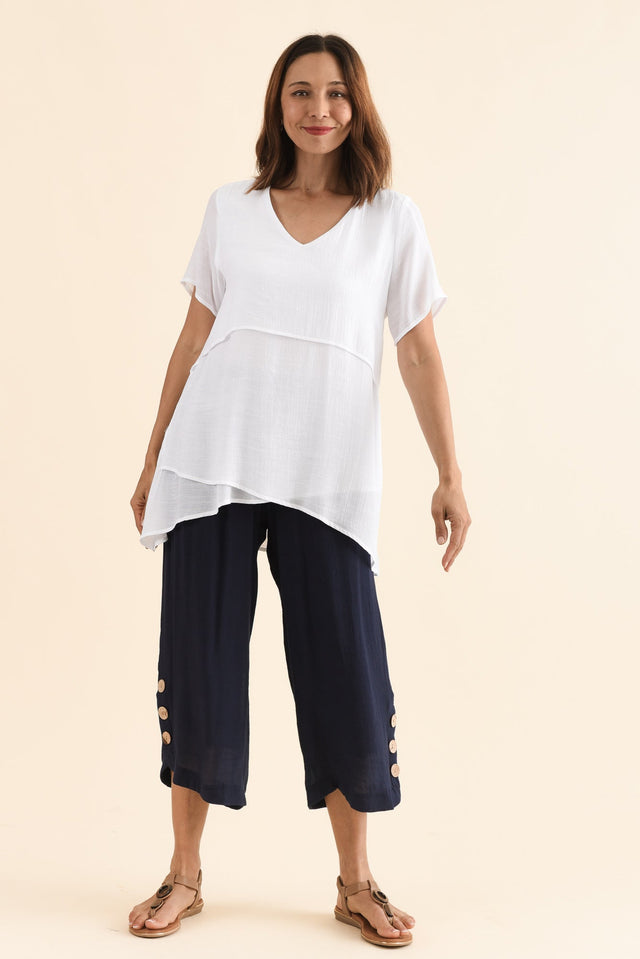 Lettie Navy Button Pants,Brunette model,alt text|model:Brontie image 8