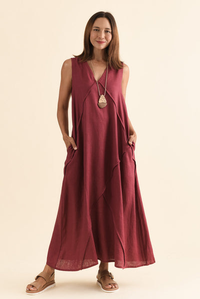 Amari Berry Linen Pocket Dress