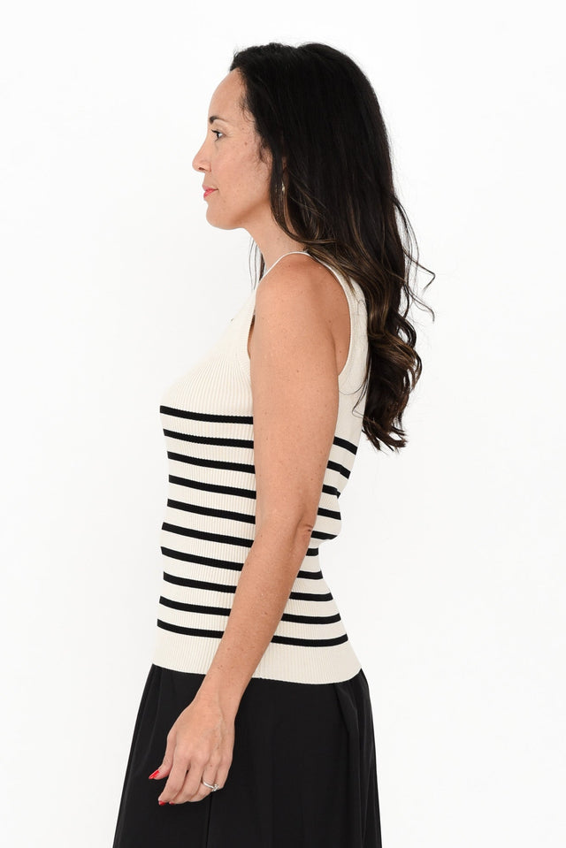 Amba Black Stripe Ribbed Tank,Brunette model,alt text|model:Nicole image 4