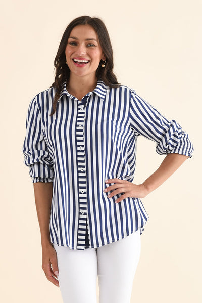 Amour Navy Stripe Puff Sleeve Shirt